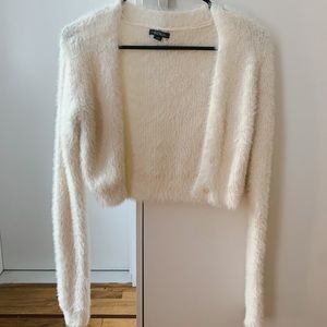 Never Worn Cream Cropped Fuzzy Cardigan
